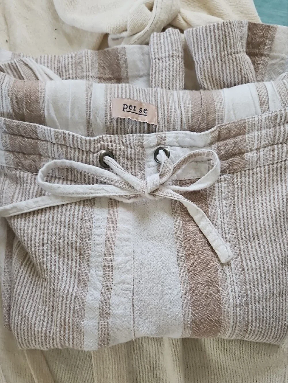 Men's Drawstring Linen-Blend Pants in Cream & Tan